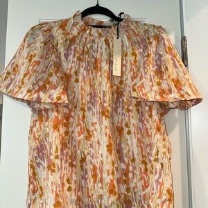 NWT Pinch Short Sleeve Print Woven Blouse
